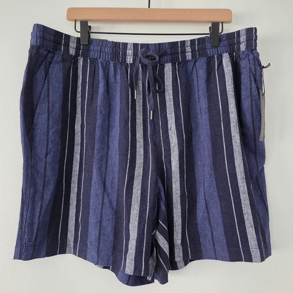 NEW Christian Lacroix Women's XL Blue Stripe Linen Blend Drawstring Shorts